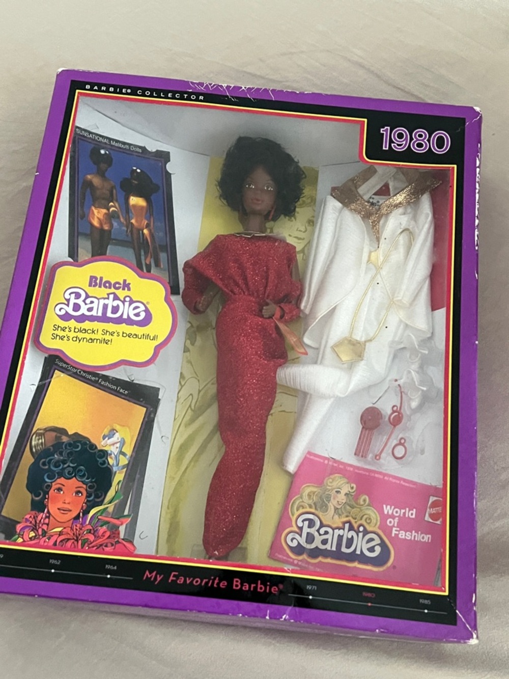Barbie Black Collector Doll in Sparkling Red Outfit with White Ensemble